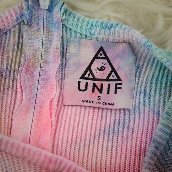 Unif Size Small S Stevie Multicolor Pastel Tie Dye Scoop Neck 3/4 Sleeve Waffle - Picture 4 of 6